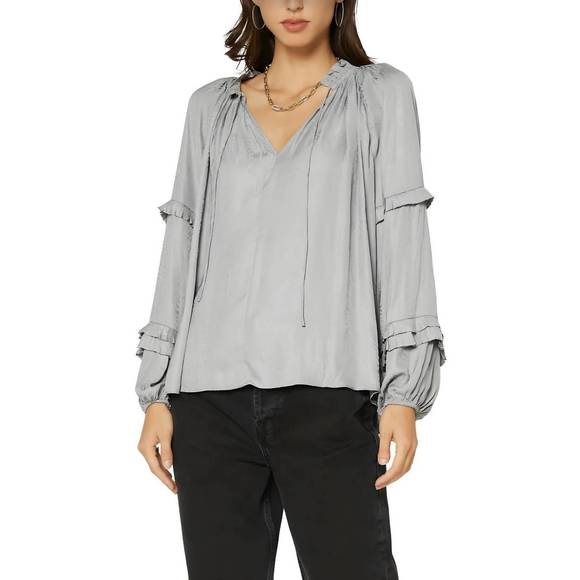 NEW CURRENT AIR split neck long sleeve top in grey marble - Picture 1 of 1